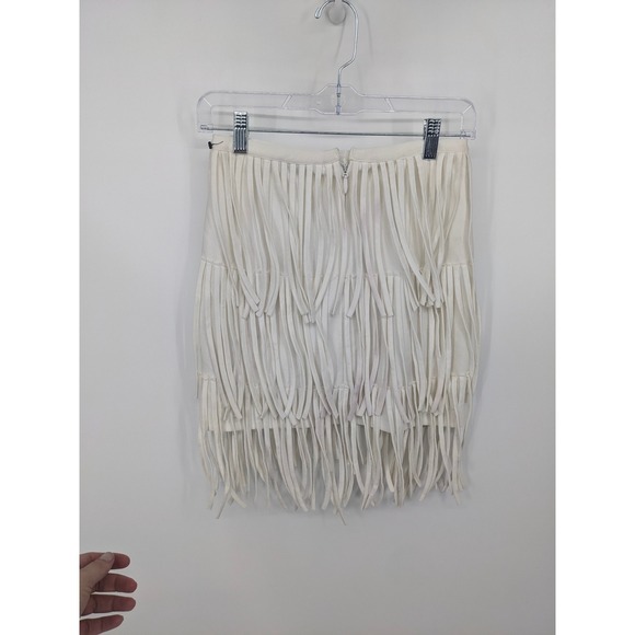Western Fringe Skirt Women Small Ivory Boho Festival Mini Gold Label Pull On - Picture 3 of 7